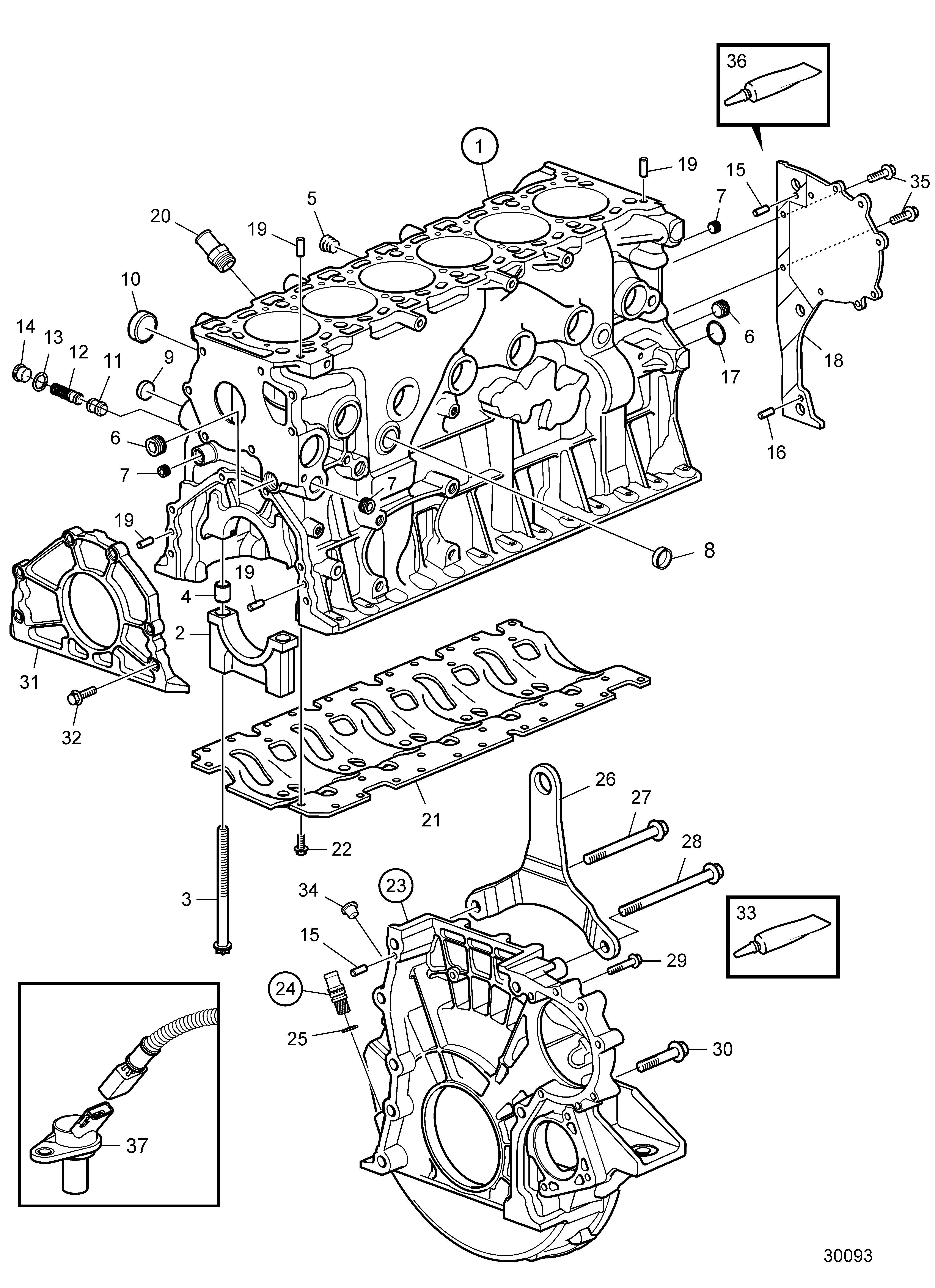 Bloc-cylindres et carter de volant moteur