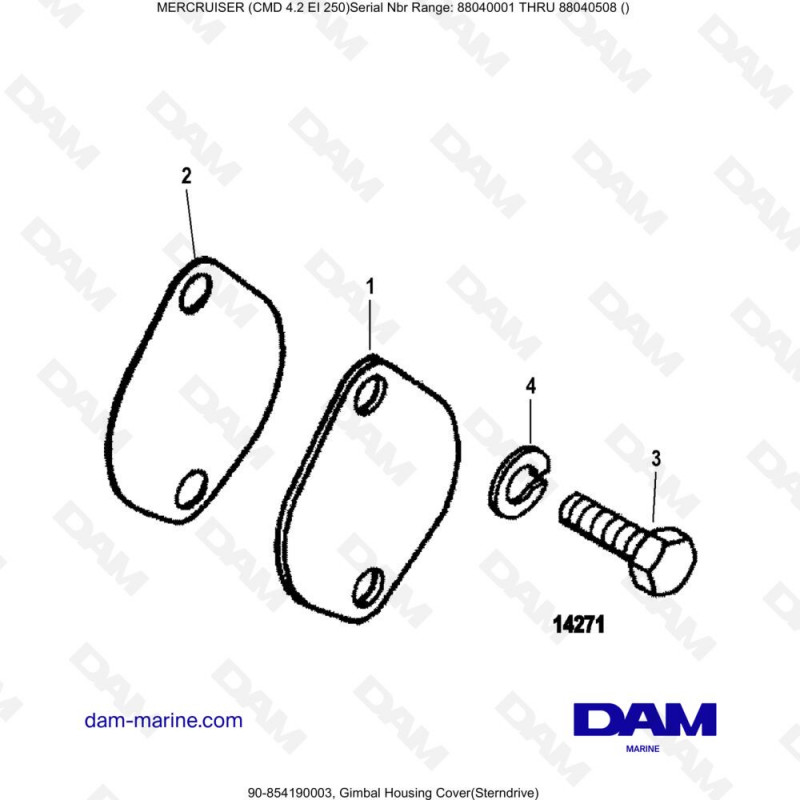 Vue éclatée GIMBAL (STERNDRIVE) CASE LID pour moteur MERCRUISER CMD 4.2 EI 250