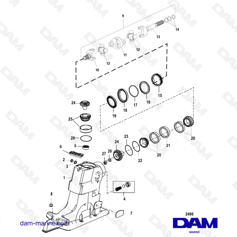 Vue éclatée PARTE SUPERIORE DELLA BASE pour moteur MERCRUISER ALPHA ONE G2
