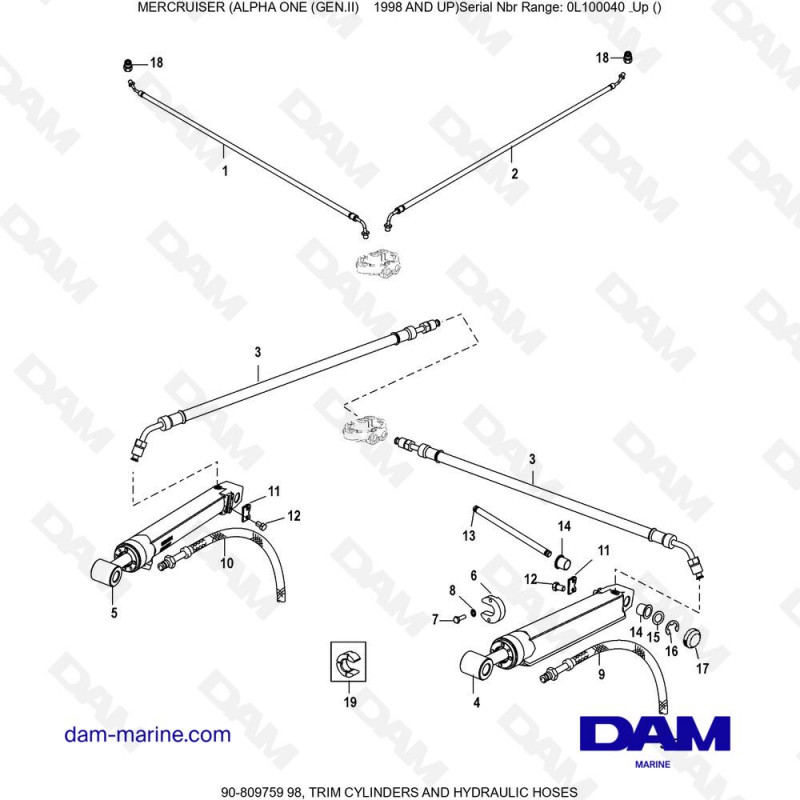 Vue éclatée VERINE pour moteur MERCRUISER ALPHA ONE G2