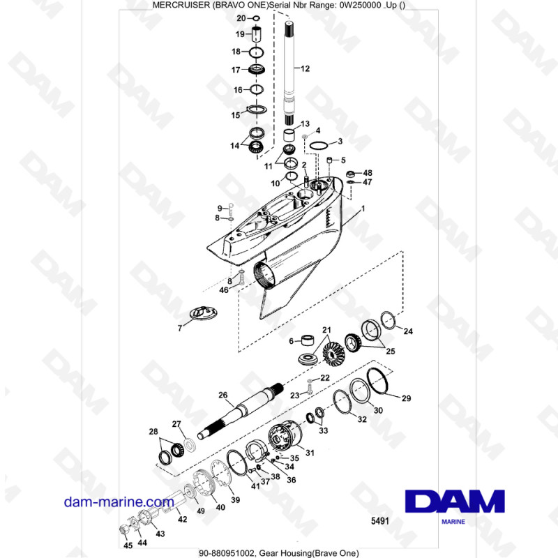 Vue éclatée BAS INFÉRIEUR pour moteur MERCRUISER BRAVO 1
