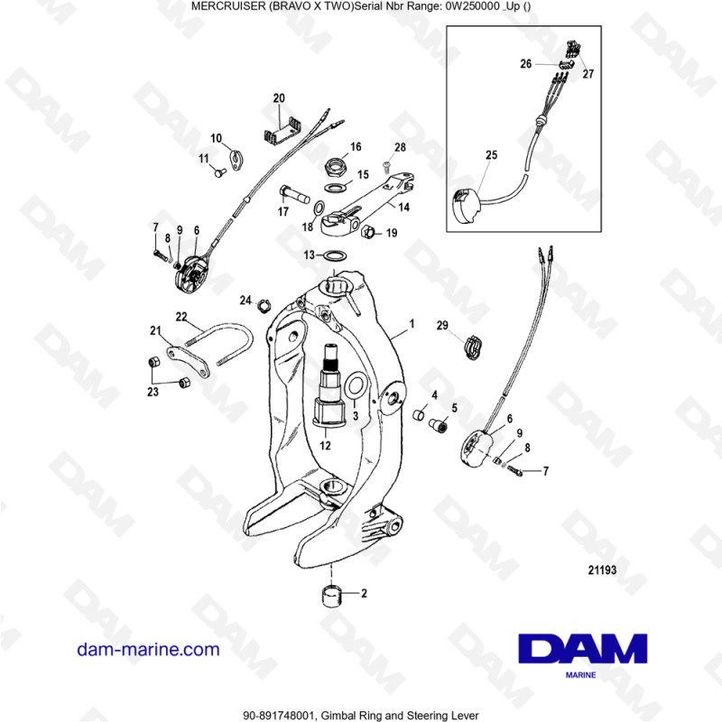 Vue éclatée LEVIER DE DIRECTION pour moteur MERCRUISER BRAVO X2