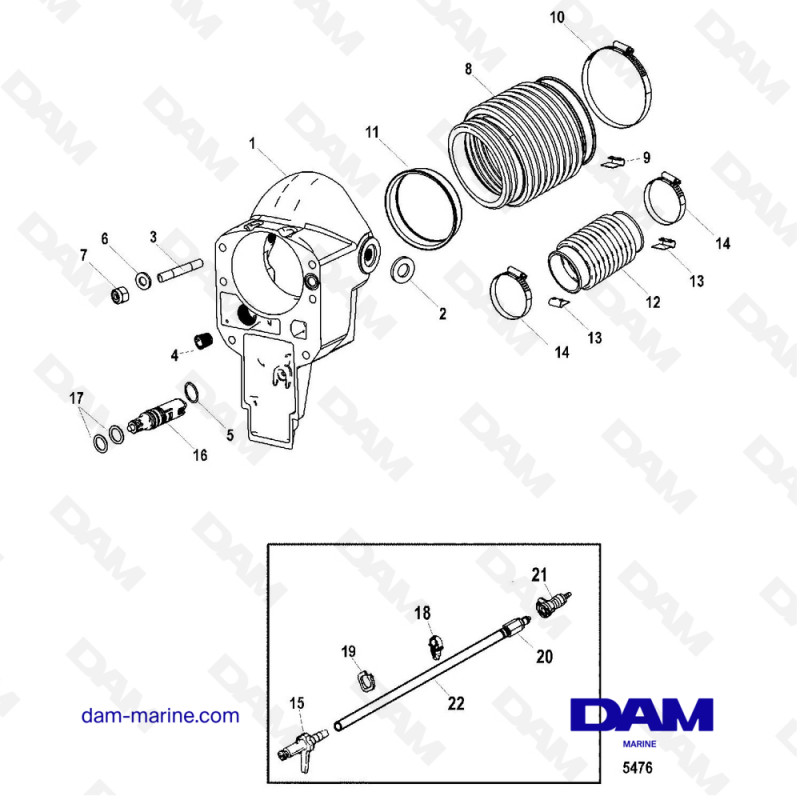 Vue éclatée BOL D'EMBASE pour moteur MERCRUISER BRAVO 3