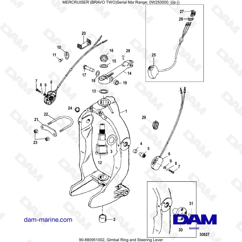 Vue éclatée FOURCHE DE DIRECTION pour moteur MERCRUISER BRAVO 2