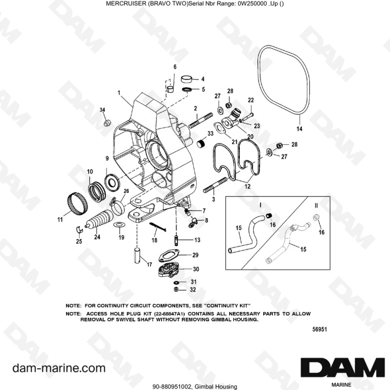 Vue éclatée EXTÉRIEURE PLATINE pour moteur MERCRUISER BRAVO 2