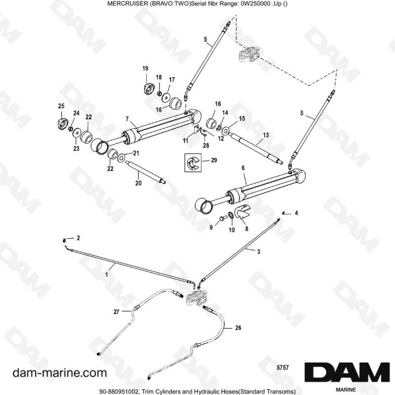 Vue éclatée VERINS pour moteur MERCRUISER BRAVO 2