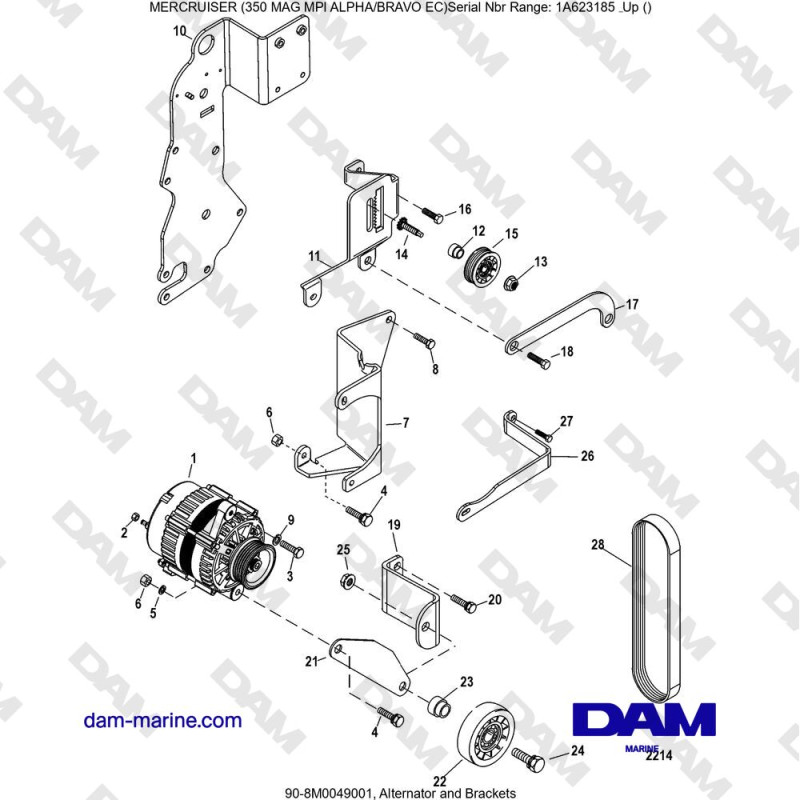 Vue éclatée ALTERNATOR AND MOUNTS pour moteur MERCRUISER 350 MAG MPI EC