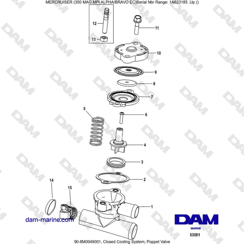 Vue éclatée Poppet valve, closed cooling system pour moteur MERCRUISER 350 MAG MPI EC