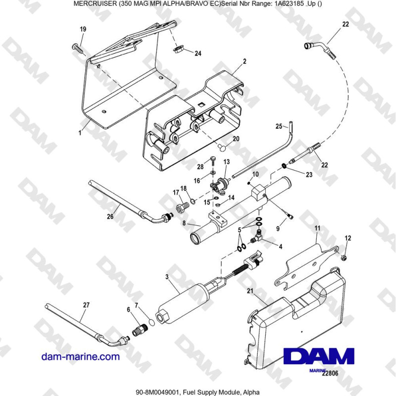 Vue éclatée FUEL SUPPLY MODULE, ALPHA pour moteur MERCRUISER 350 MAG MPI EC