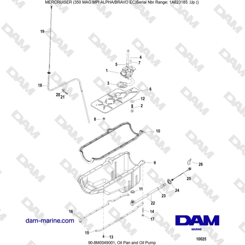 Vue éclatée OIL PAN AND OIL PUMP pour moteur MERCRUISER 350 MAG MPI EC
