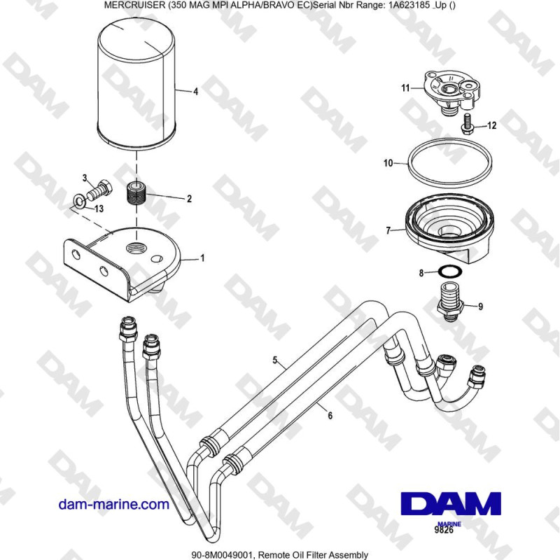 Vue éclatée REMOTE OIL FILTER ASSEMBLY pour moteur MERCRUISER 350 MAG MPI EC