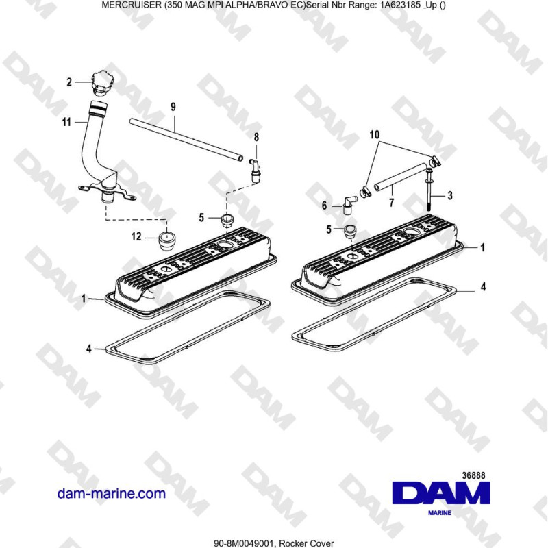 Vue éclatée ROCKER'S LID pour moteur MERCRUISER 350 MAG MPI EC