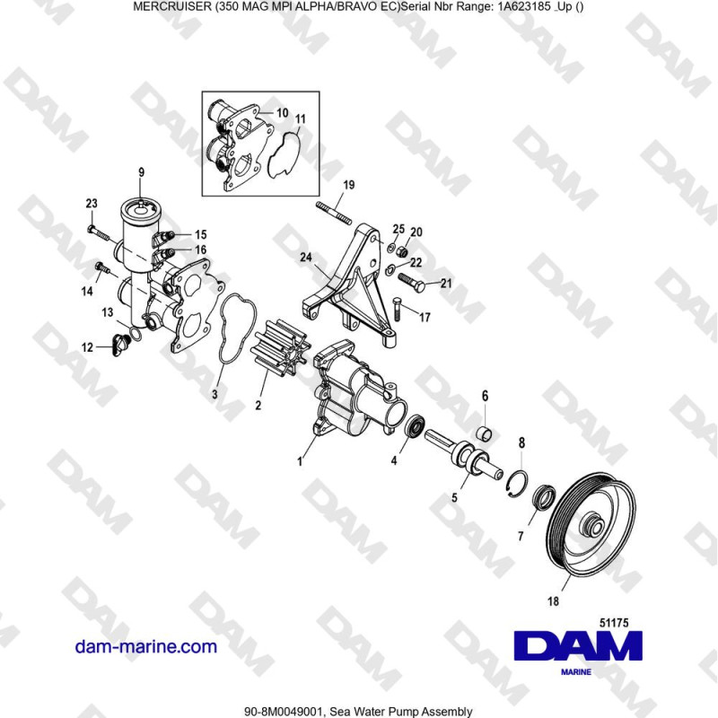 Vue éclatée SEA WATER PUMP ASSEMBLY pour moteur MERCRUISER 350 MAG MPI EC