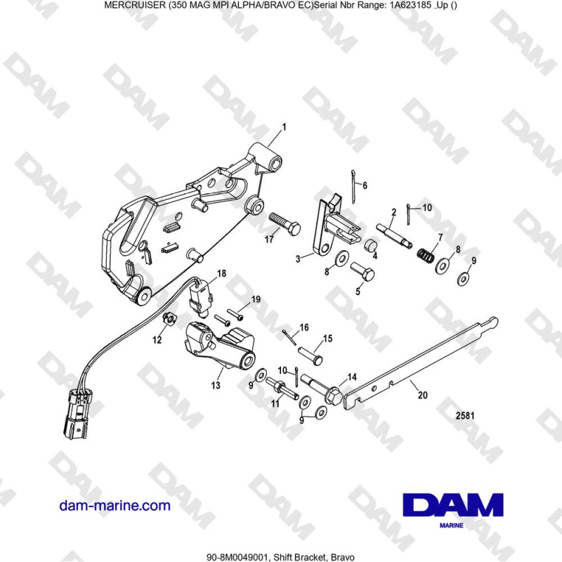 Vue éclatée GEAR SHIFT SUPPORT, BRAVO pour moteur MERCRUISER 350 MAG MPI EC