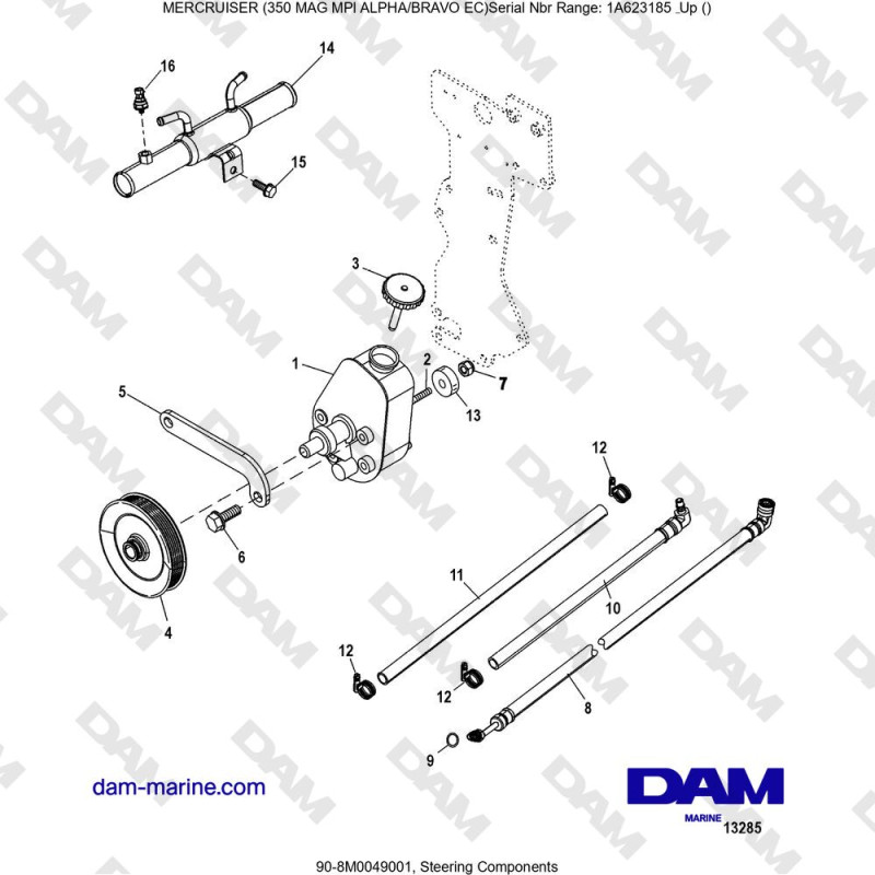 Vue éclatée STEERING COMPONENTS pour moteur MERCRUISER 350 MAG MPI EC