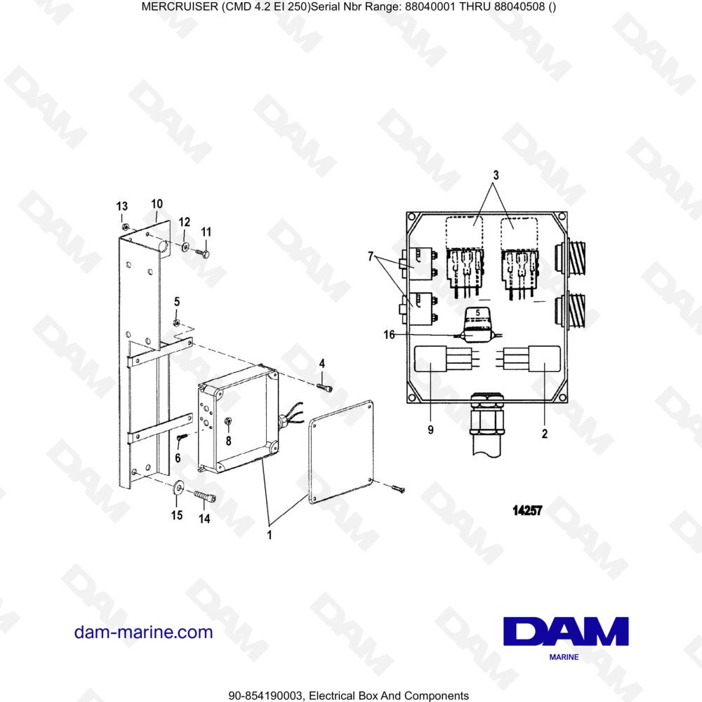 Vue éclatée ELECTRICAL BOX AND COMPONENTS pour moteur MERCRUISER CMD 4.2 EI 250