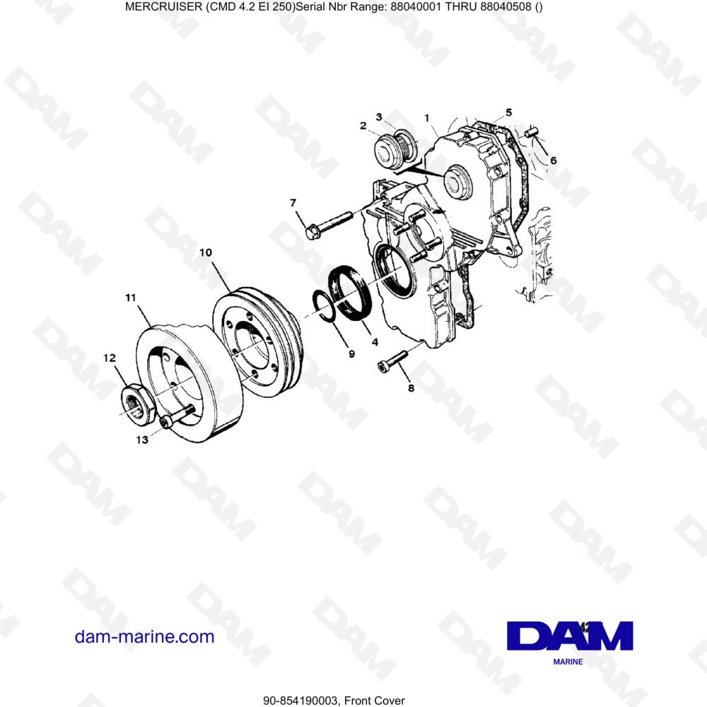 Vue éclatée FRONT COVER pour moteur MERCRUISER CMD 4.2 EI 250