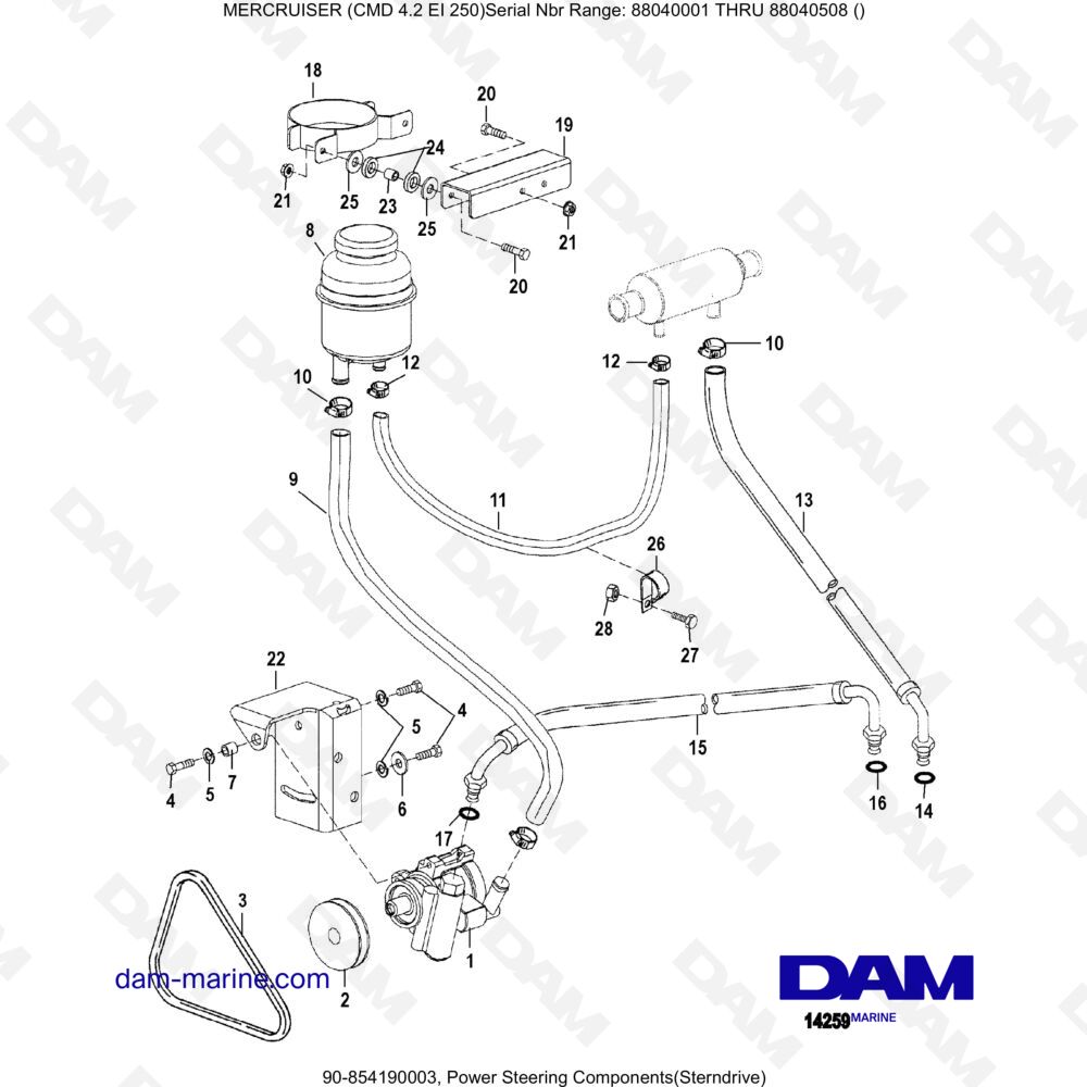 Vue éclatée POWER STEERING COMPONENTS (REAR TRANSMISSION) pour moteur MERCRUISER CMD 4.2 EI 250