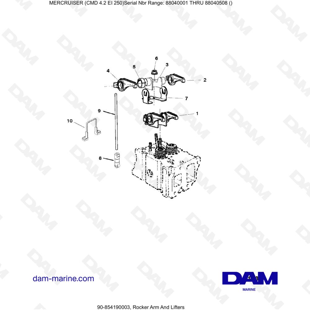 Vue éclatée ROCKER AND CULTIVATOR LIFT pour moteur MERCRUISER CMD 4.2 EI 250