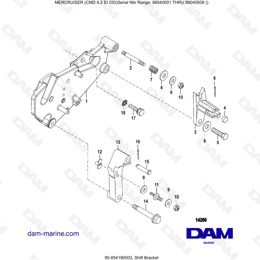 Vue éclatée GEAR SHIFT LEVER SUPPORT pour moteur MERCRUISER CMD 4.2 EI 250