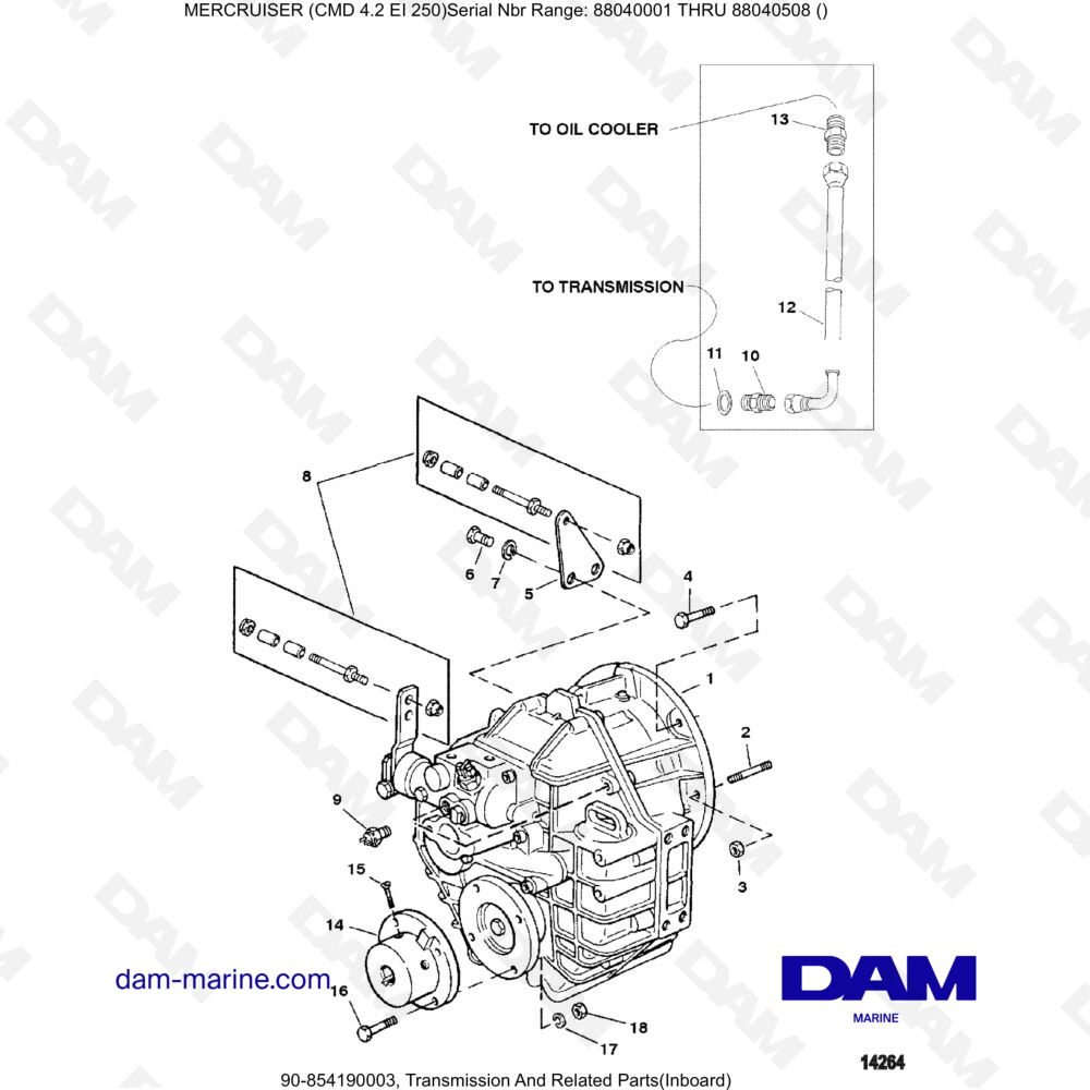 Vue éclatée TRANSMISSION AND RELATED PARTS pour moteur MERCRUISER CMD 4.2 EI 250