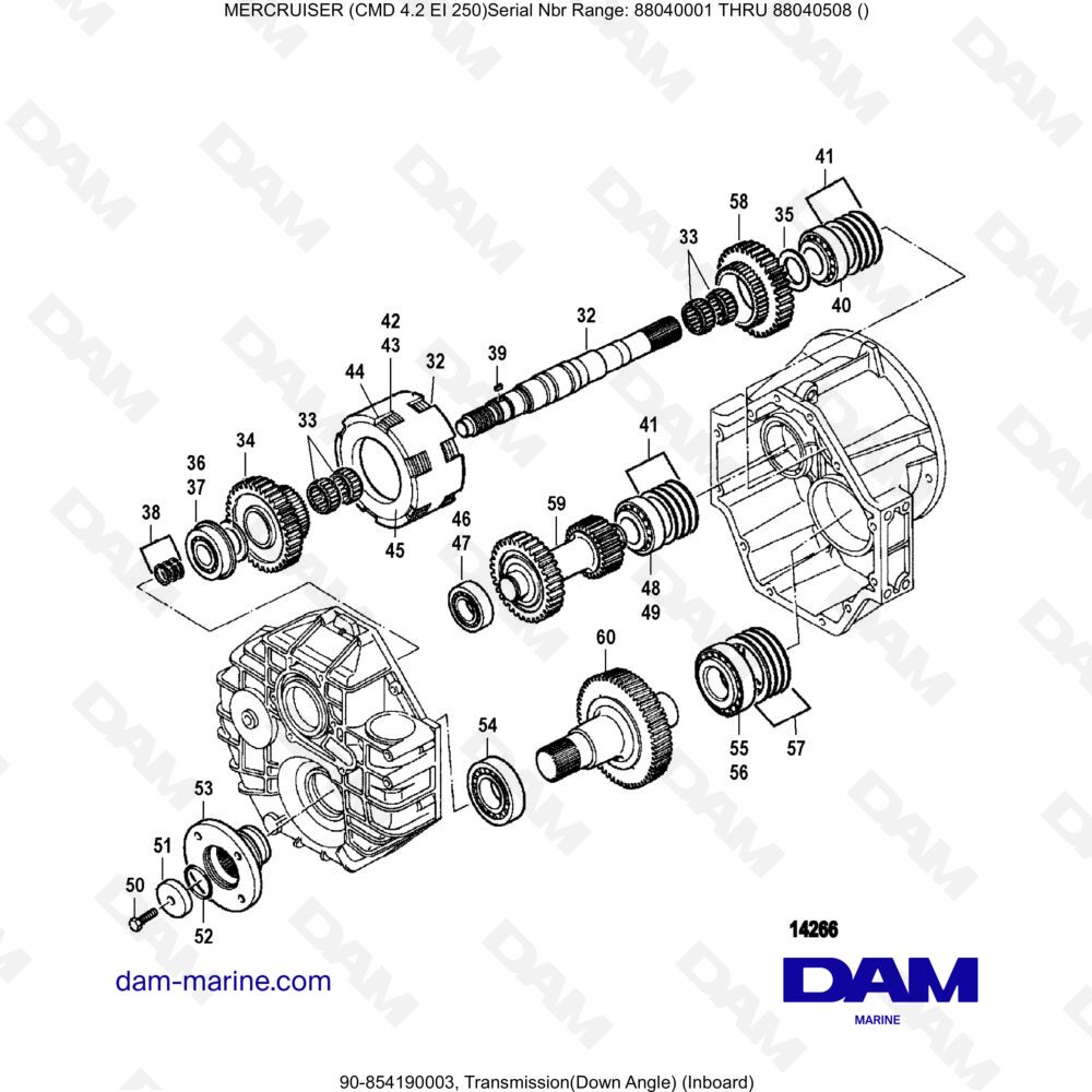Vue éclatée TRANSMISSION (ANGLE DOWN) pour moteur MERCRUISER CMD 4.2 EI 250