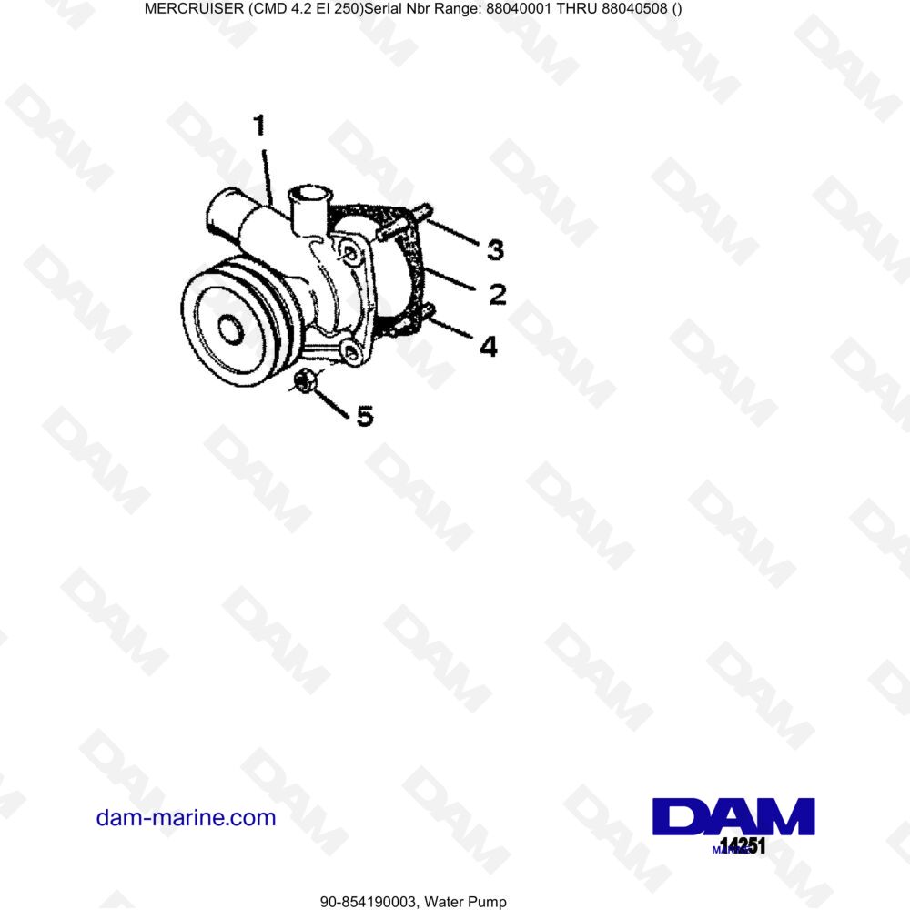 Vue éclatée WATER PUMP pour moteur MERCRUISER CMD 4.2 EI 250
