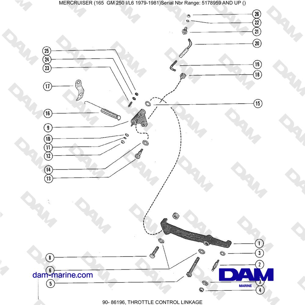 Vue éclatée GAS CONTROL LINK pour moteur Mercruiser 165
