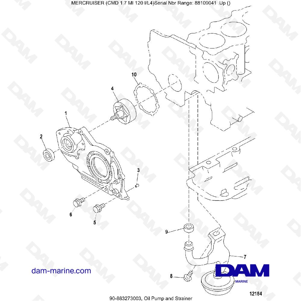 Vue éclatée OIL PUMP AND FILTER pour moteur MERCRUISER CMD 1.7L MI 120