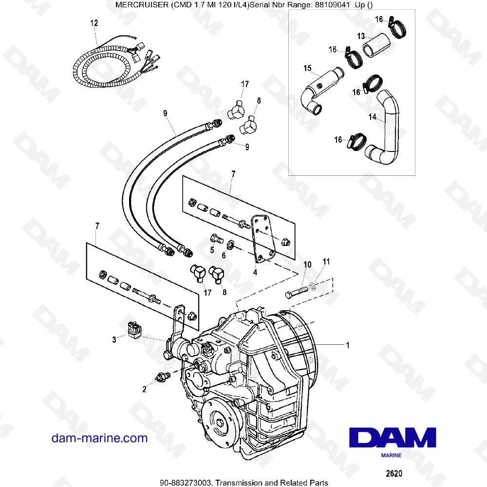 Vue éclatée TRANSMISSION AND RELATED PARTS pour moteur MERCRUISER CMD 1.7L MI 120