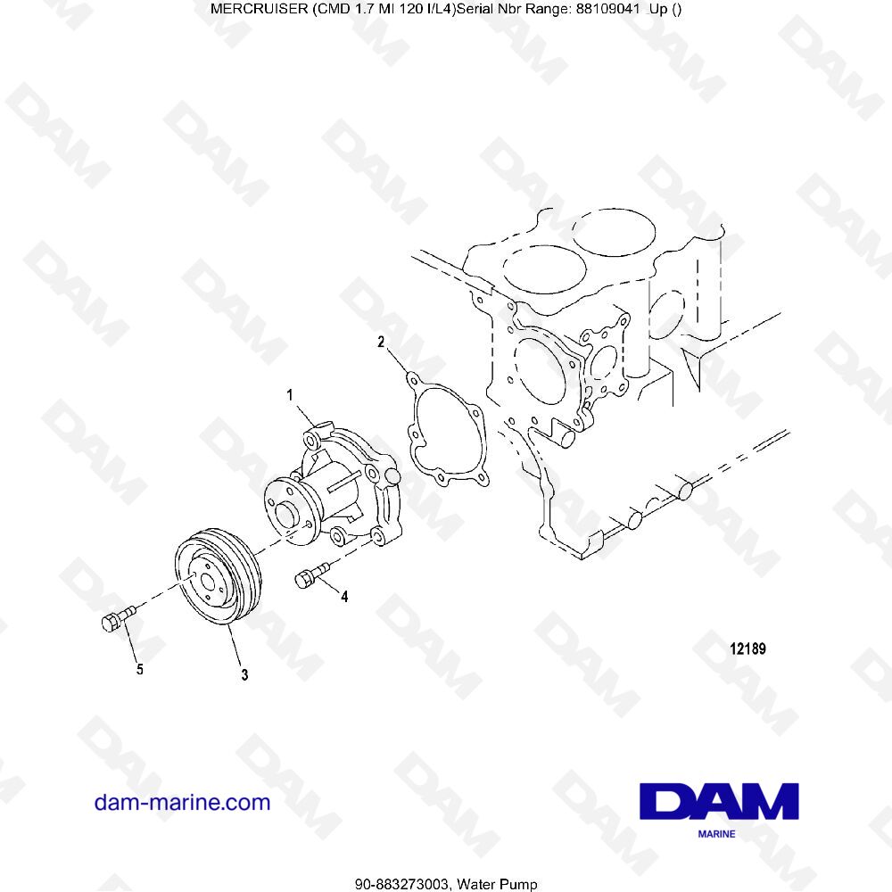 Vue éclatée WATER PUMP pour moteur MERCRUISER CMD 1.7L MI 120