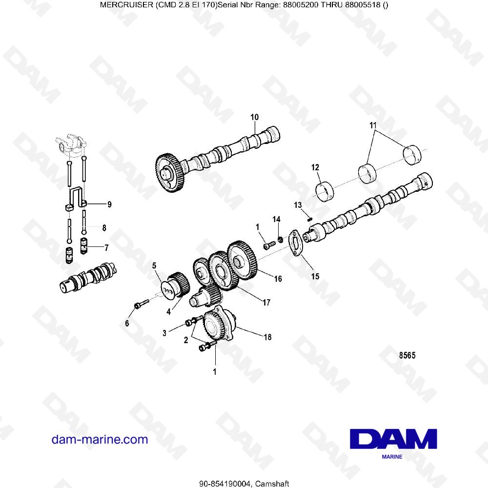 Vue éclatée CAMSHAFT pour moteur MERCRUISER CMD 2.8 ES 170