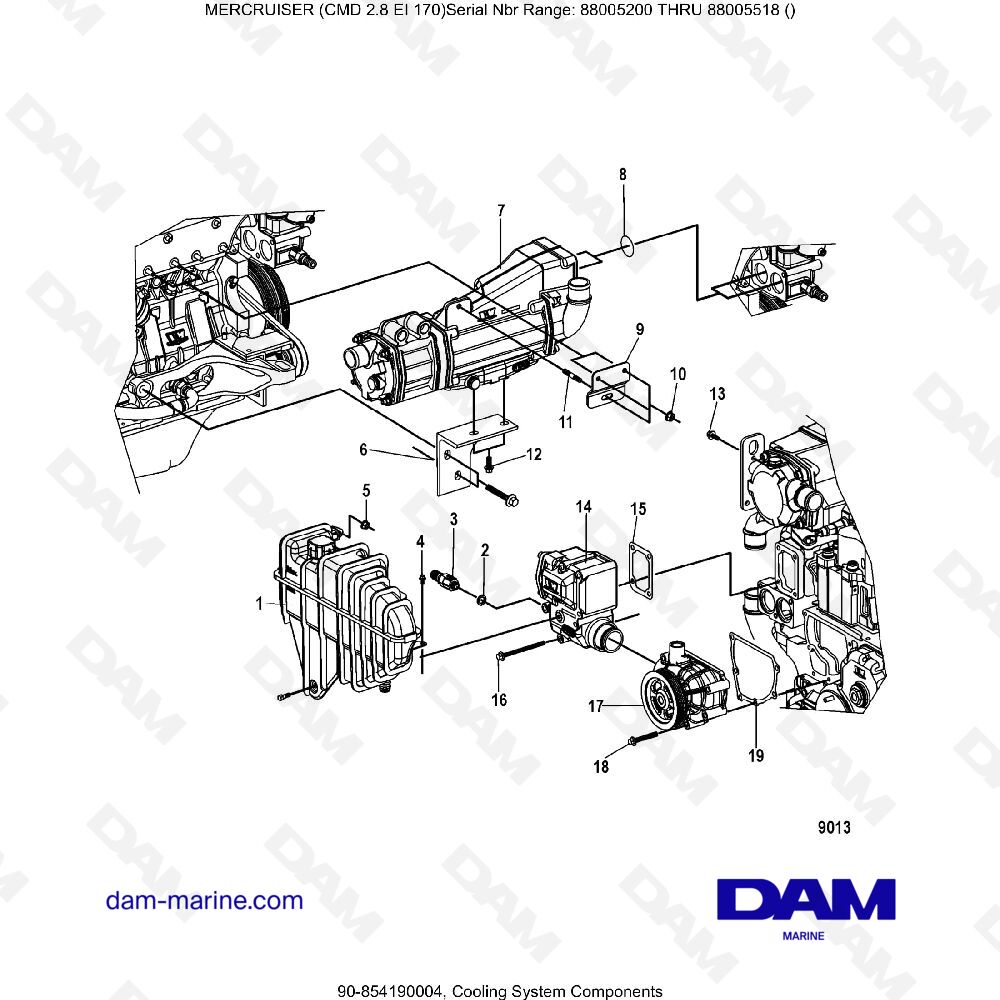 Vue éclatée COOLING SYSTEM COMPONENTS pour moteur MERCRUISER CMD 2.8 ES 170
