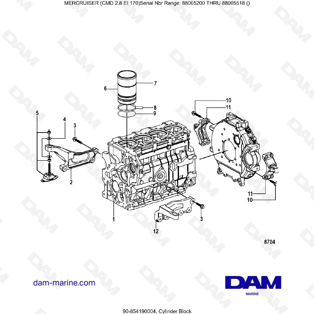 Vue éclatée CYLINDER BLOCK pour moteur MERCRUISER CMD 2.8 ES 170