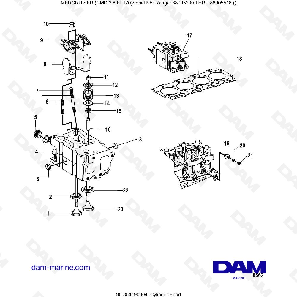 Vue éclatée CYLINDER HEAD pour moteur MERCRUISER CMD 2.8 ES 170