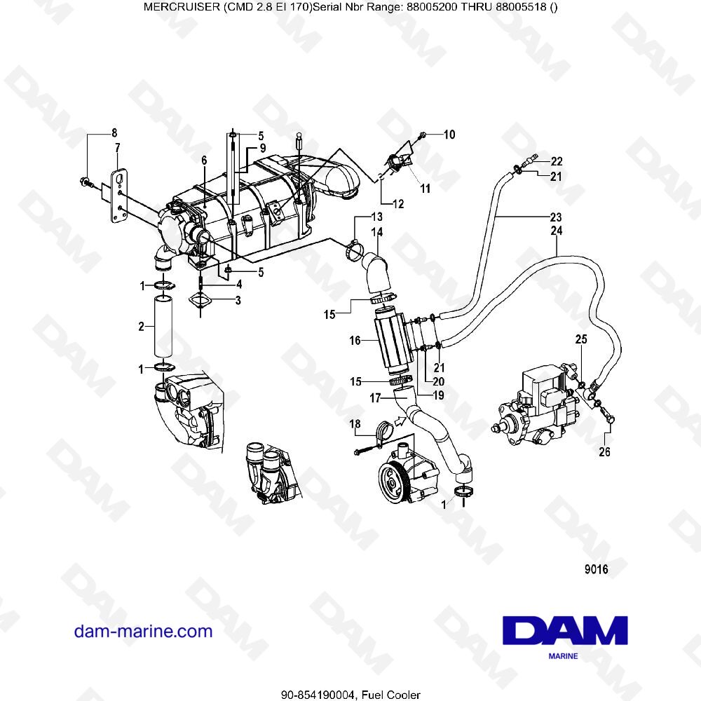 Vue éclatée FUEL COOLER pour moteur MERCRUISER CMD 2.8 ES 170