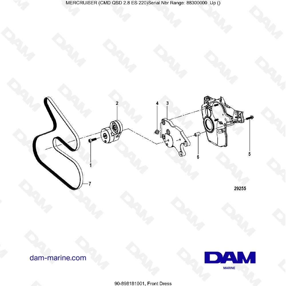 Vue éclatée FRONT DRESS pour moteur MERCRUISER CMD QSD 2.8 ES 220