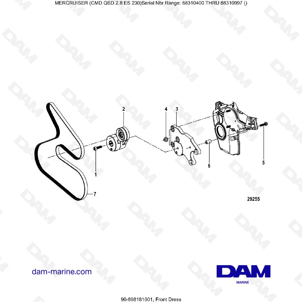 Vue éclatée FRONT DRESS pour moteur MERCRUISER CMD QSD 2.8 ES 230