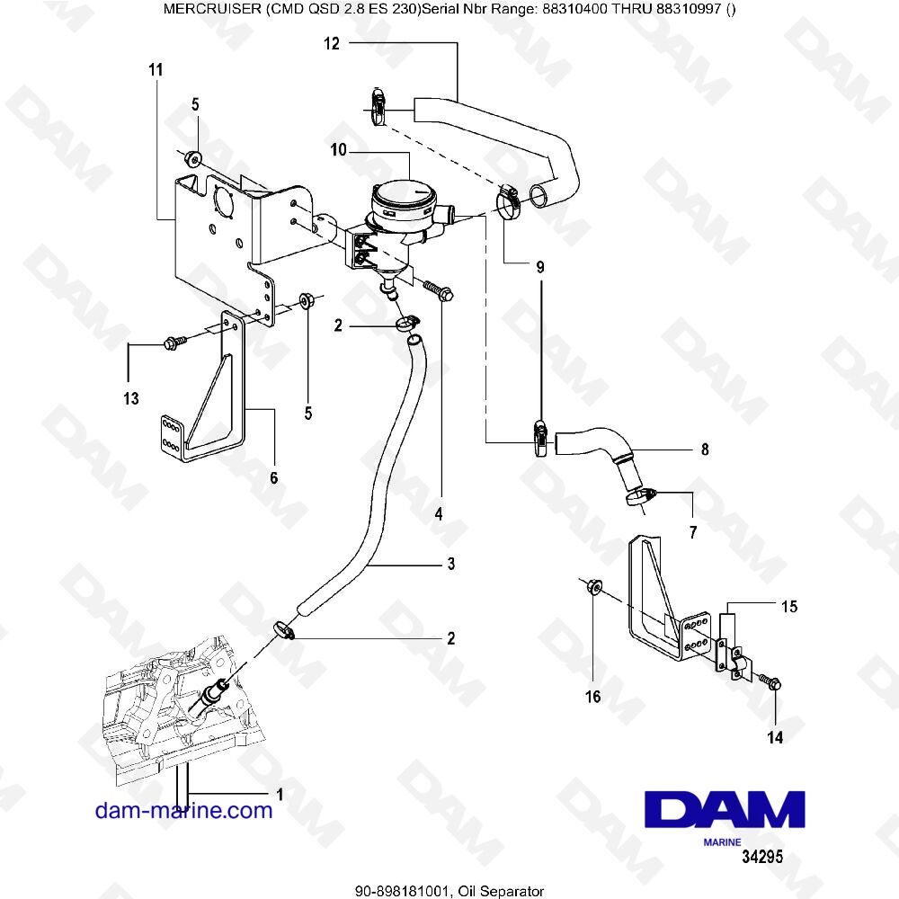 Vue éclatée OIL SEPARATOR pour moteur MERCRUISER CMD QSD 2.8 ES 230
