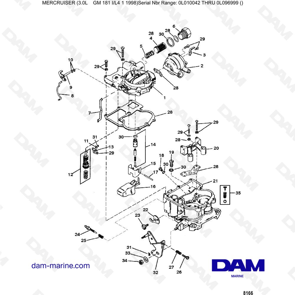 Vue éclatée CARBURATORE (MERCARB) pour moteur Mercruiser 3.0L après 1990