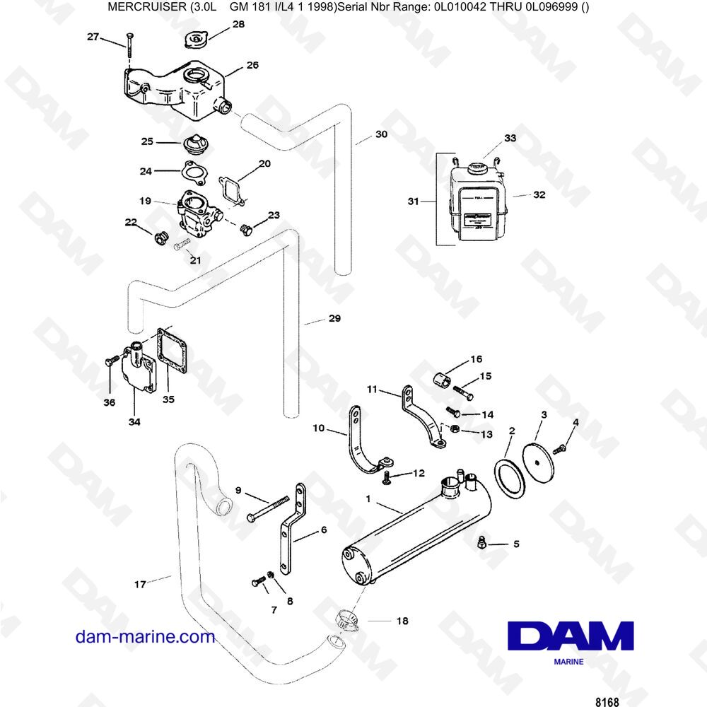 Vue éclatée SISTEMA DI RAFFREDDAMENTO CHIUSO pour moteur Mercruiser 3.0L après 1990