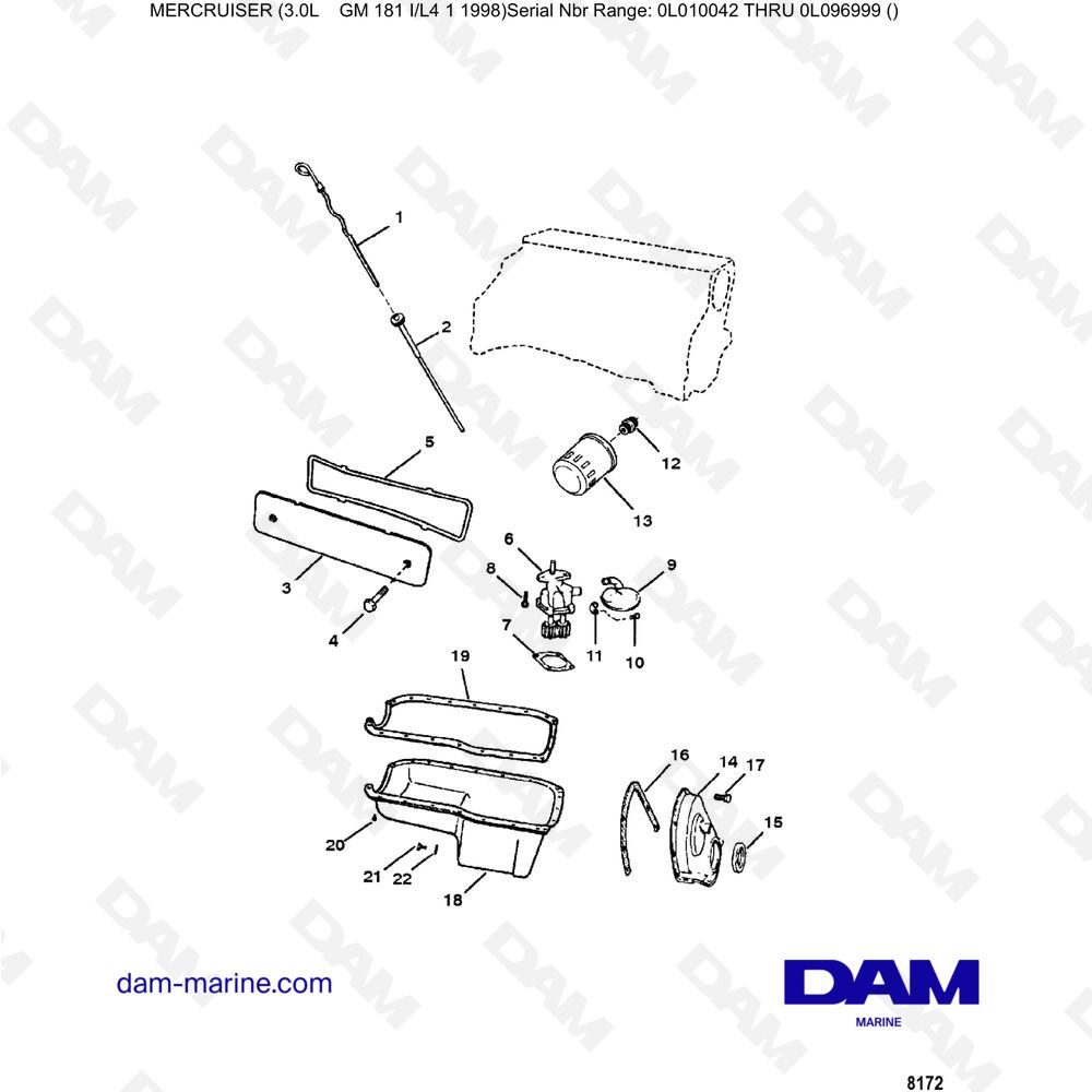 Vue éclatée COPPA DELL'OLIO E POMPA DELL'OLIO pour moteur Mercruiser 3.0L après 1990