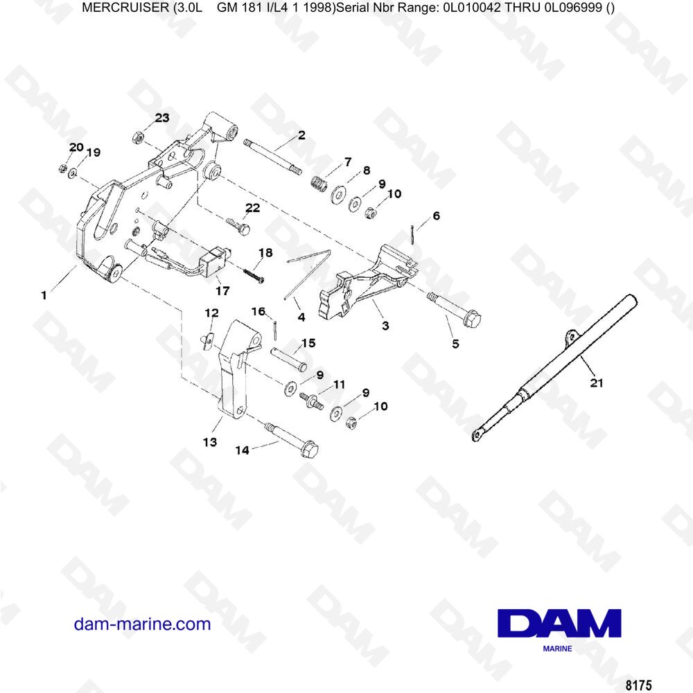 Vue éclatée PARENTESI DI SPOSTAMENTO pour moteur Mercruiser 3.0L après 1990
