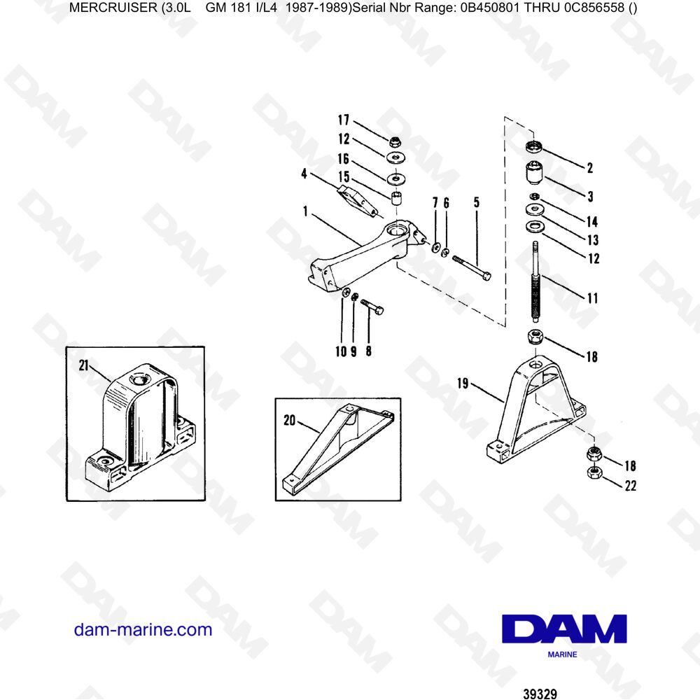 Vue éclatée SUPPORTO MOTORE (ANTERIORE) pour moteur Mercruiser 3.0L avant 1990