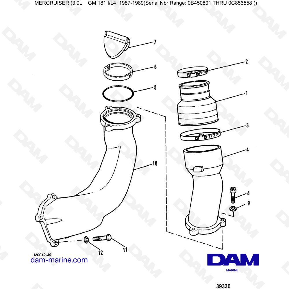 Vue éclatée SISTEMA DI SCARICO (VECCHIO DESIGN) pour moteur Mercruiser 3.0L avant 1990