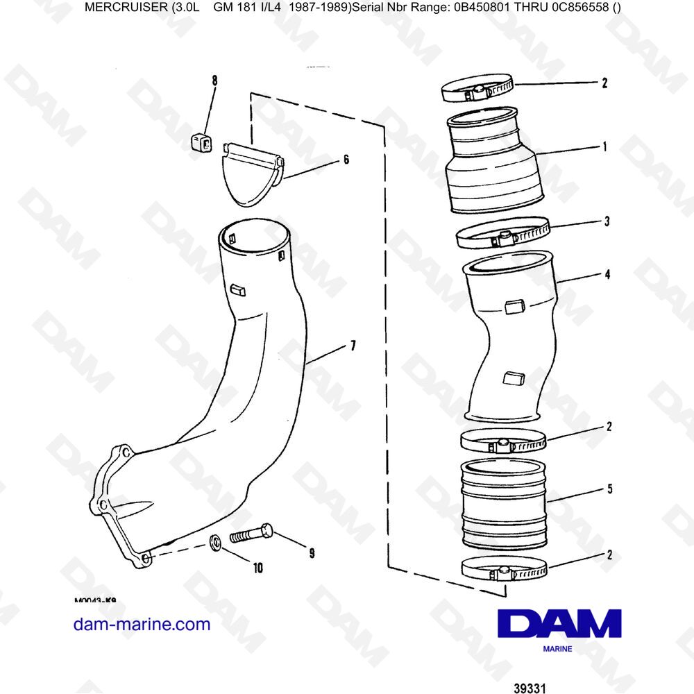 Vue éclatée SISTEMA DI SCARICO (NUOVO DESIGN) pour moteur Mercruiser 3.0L avant 1990