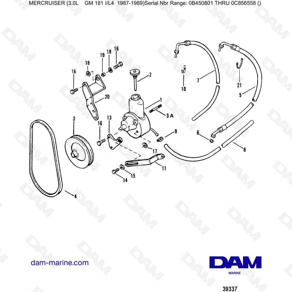 Vue éclatée GRUPPO POMPA SERVOSTERZO pour moteur Mercruiser 3.0L avant 1990
