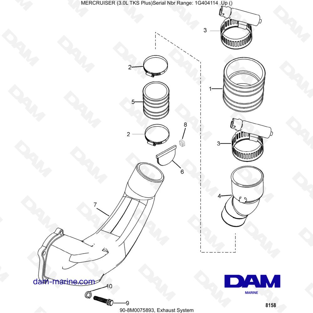 Vue éclatée EXHAUST SYSTEM pour moteur MERCRUISER 3.0L TKS