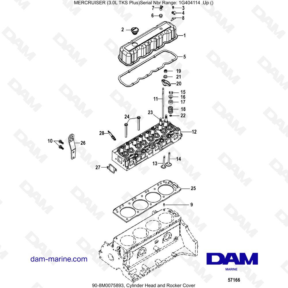 Vue éclatée CYLINDER HEAD AND CYLINDER COVER pour moteur MERCRUISER 3.0L TKS