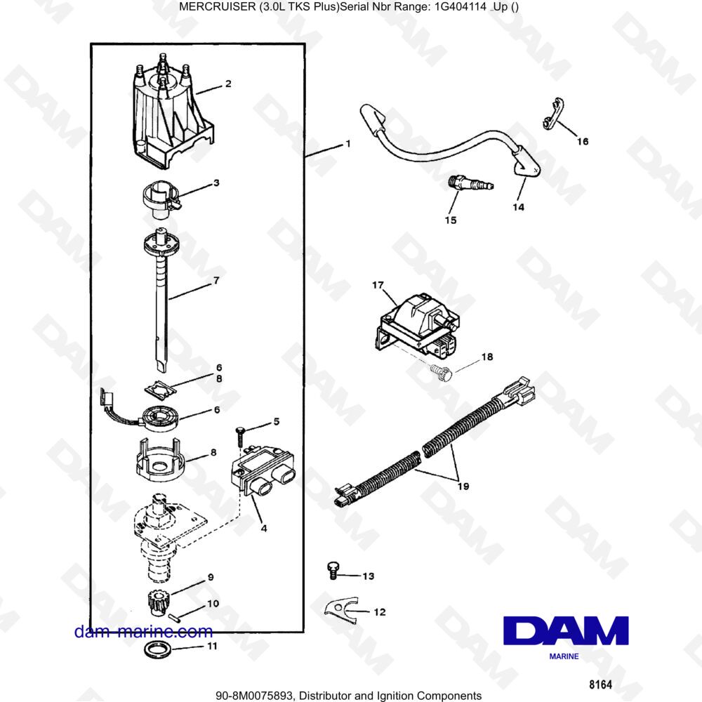 Vue éclatée DISTRIBUTOR AND IGNITION COMPONENTS pour moteur MERCRUISER 3.0L TKS